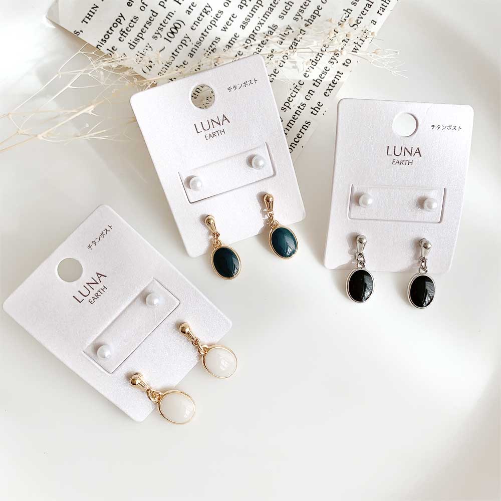 P-728) Pearl x color oval set titanium earrings – LUNA EARTH ONLINE