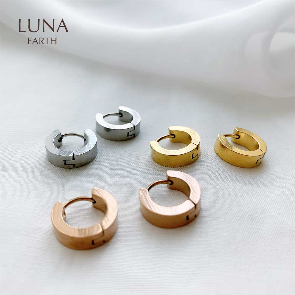 (P388) Retractable cutting hoop earrings / stainless steel LUNA