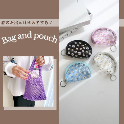 Perfect for spring outings! Introducing mesh bags and daisy pattern pouches. 