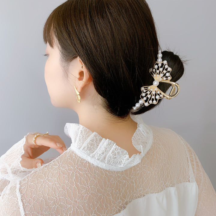 +❥❥厳選クリップコーナー124レーステール付パールリボンバンスクリップ9cm超 ❥❥厳選クリップコーナー124レーステール付パールリボンバンス